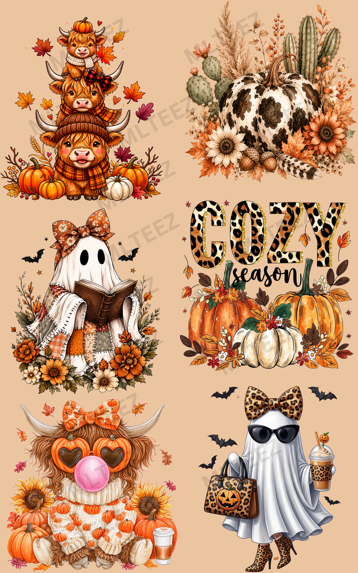 COZY FALL SEASON (1) PREMADE GANGSHEET - 22X36 DTF TRANSFERS - DIRECT TO FILM