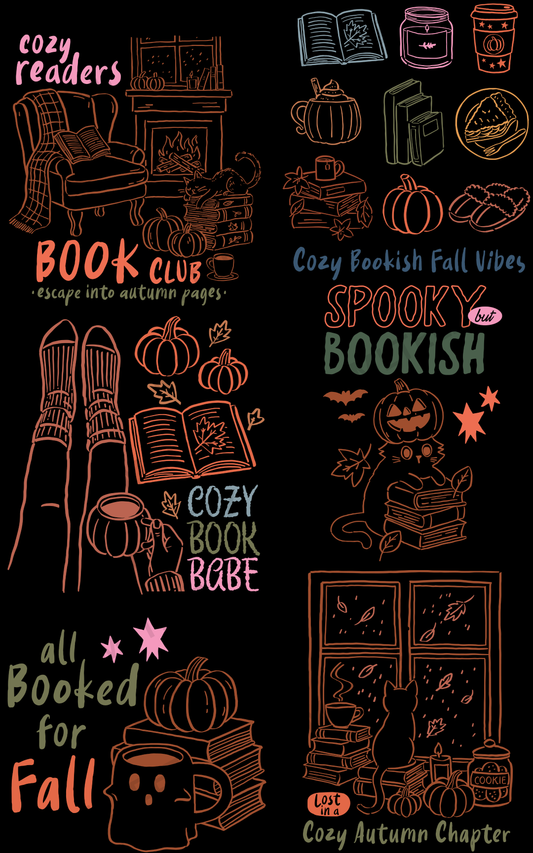 COZY READERS BOOK CLUB (1) PREMADE GANGSHEET - 22X36 DTF TRANSFERS - DIRECT TO FILM