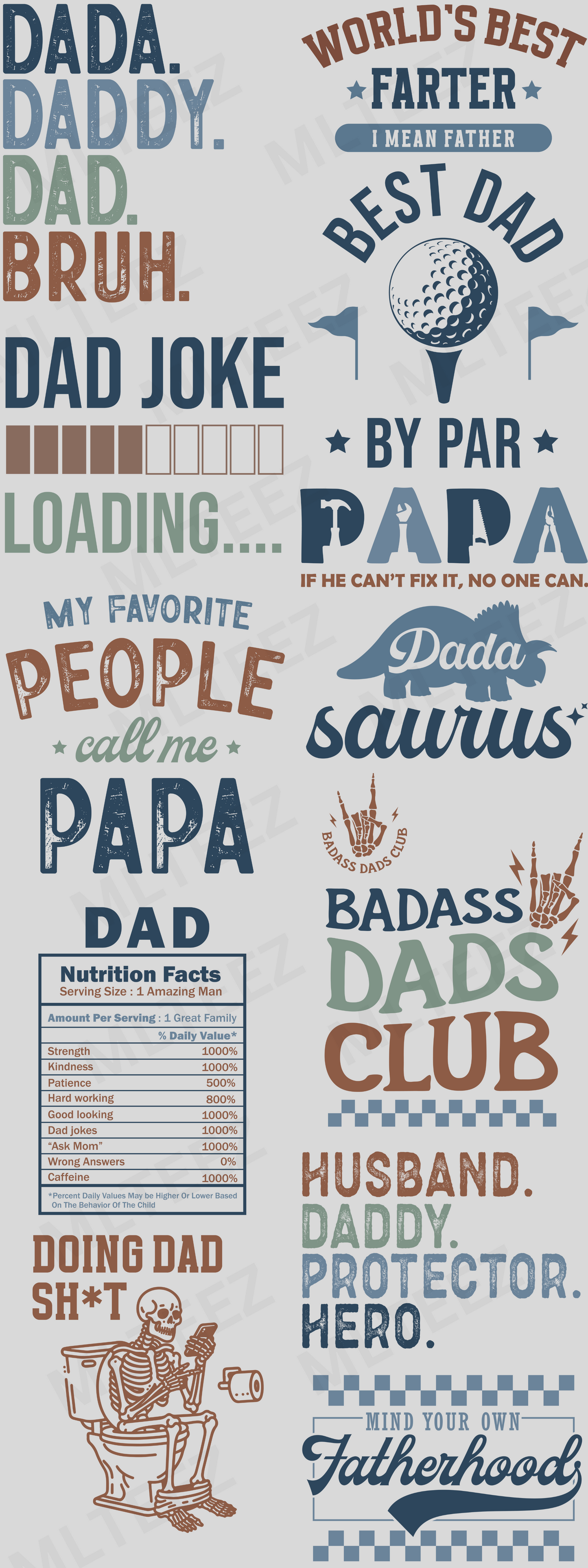 DADA DADDY DAD BRUH PREMADE GANGSHEET  - 22X60  DTF TRANSFERS - DIRECT TO FILL