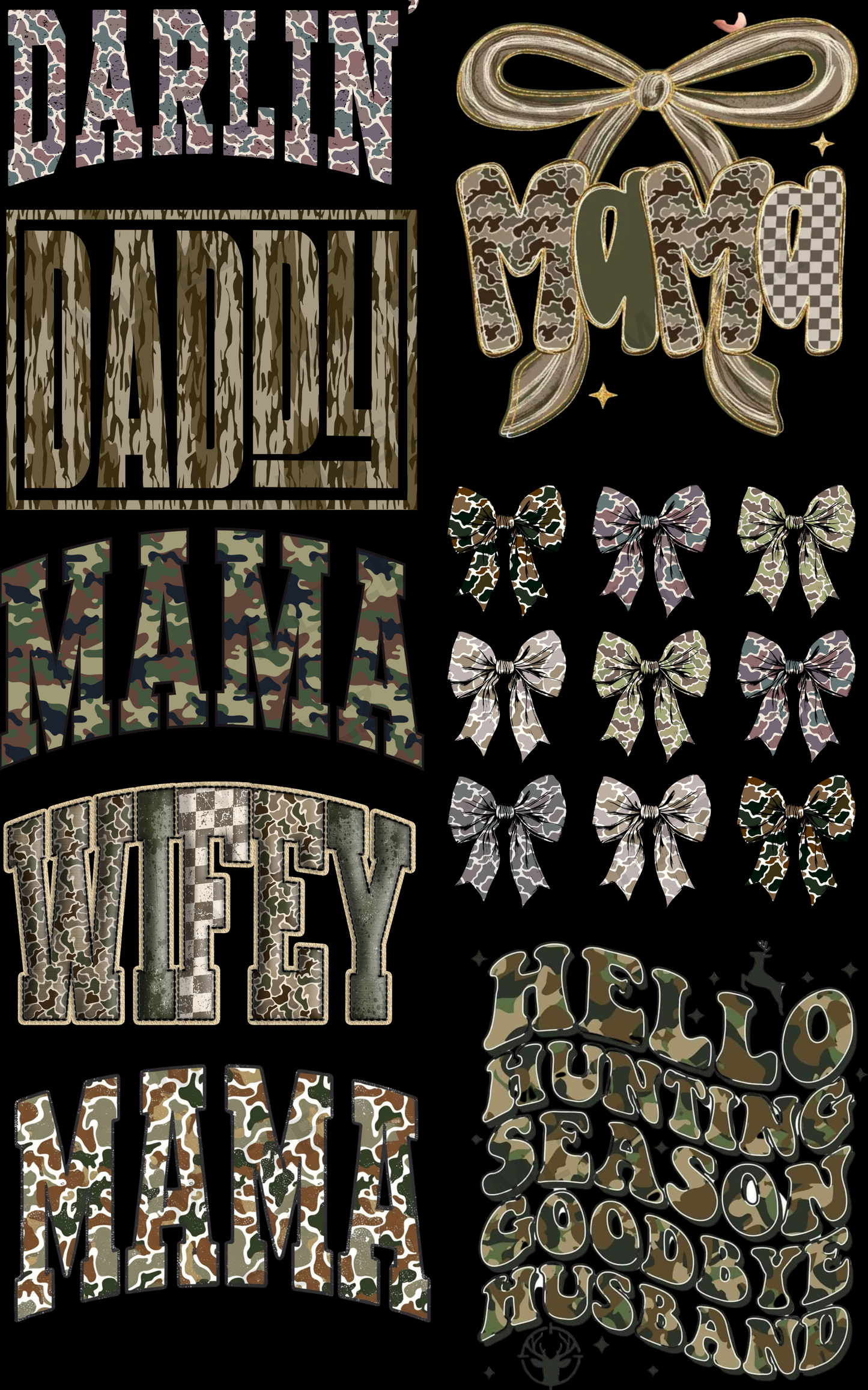 DARLIN CAMO (1) PREMADE GANGSHEET - 22X36 DTF TRANSFERS - DIRECT TO FILM