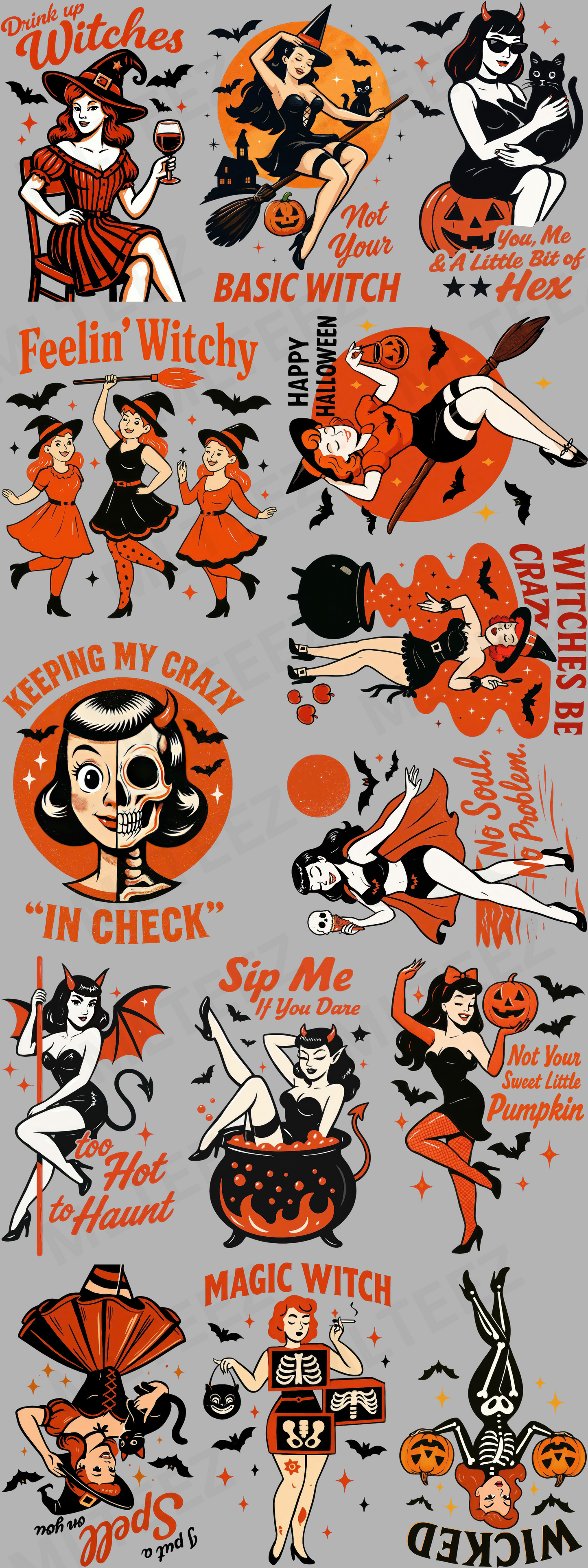 DRINK UP WITCHES PREMADE GANGSHEET  - 22X60  DTF TRANSFERS - DIRECT TO FILM