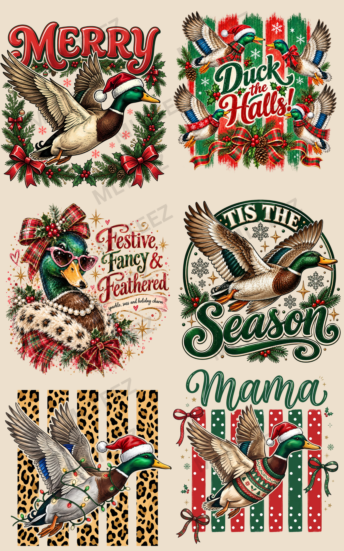 DUCK THE HALLS (1) PREMADE GANGSHEET - 22X36 DTF TRANSFERS - DIRECT TO FILM