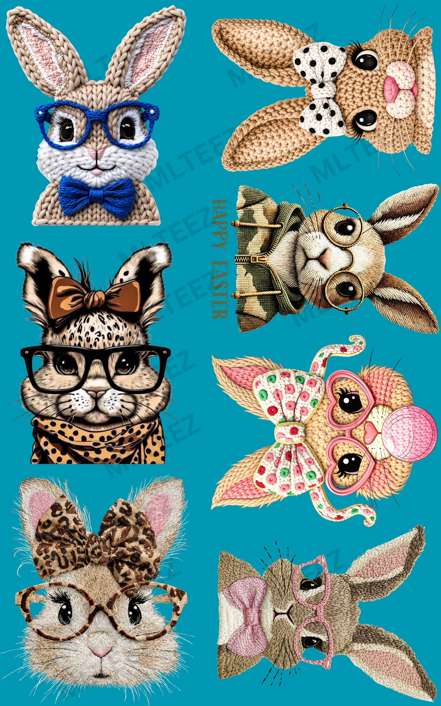 EASTER BUNNIES(1) PREMADE GANGSHEET - 22X36 DTF TRANSFERS - DIRECT TO FILM