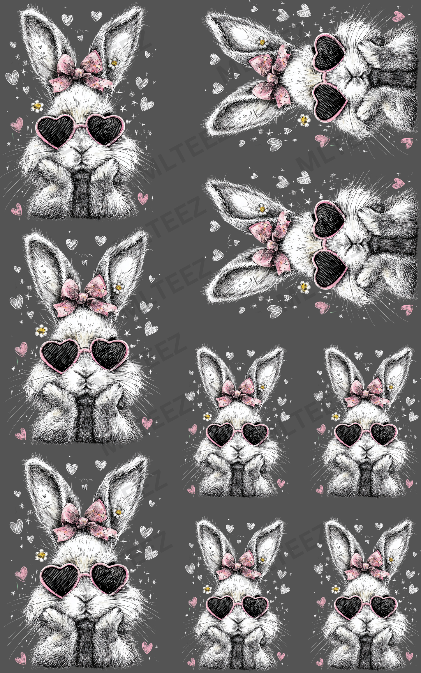 EASTER BUNNIES (2) PREMADE GANGSHEET - 22X36 DTF TRANSFERS - DIRECT TO FILM