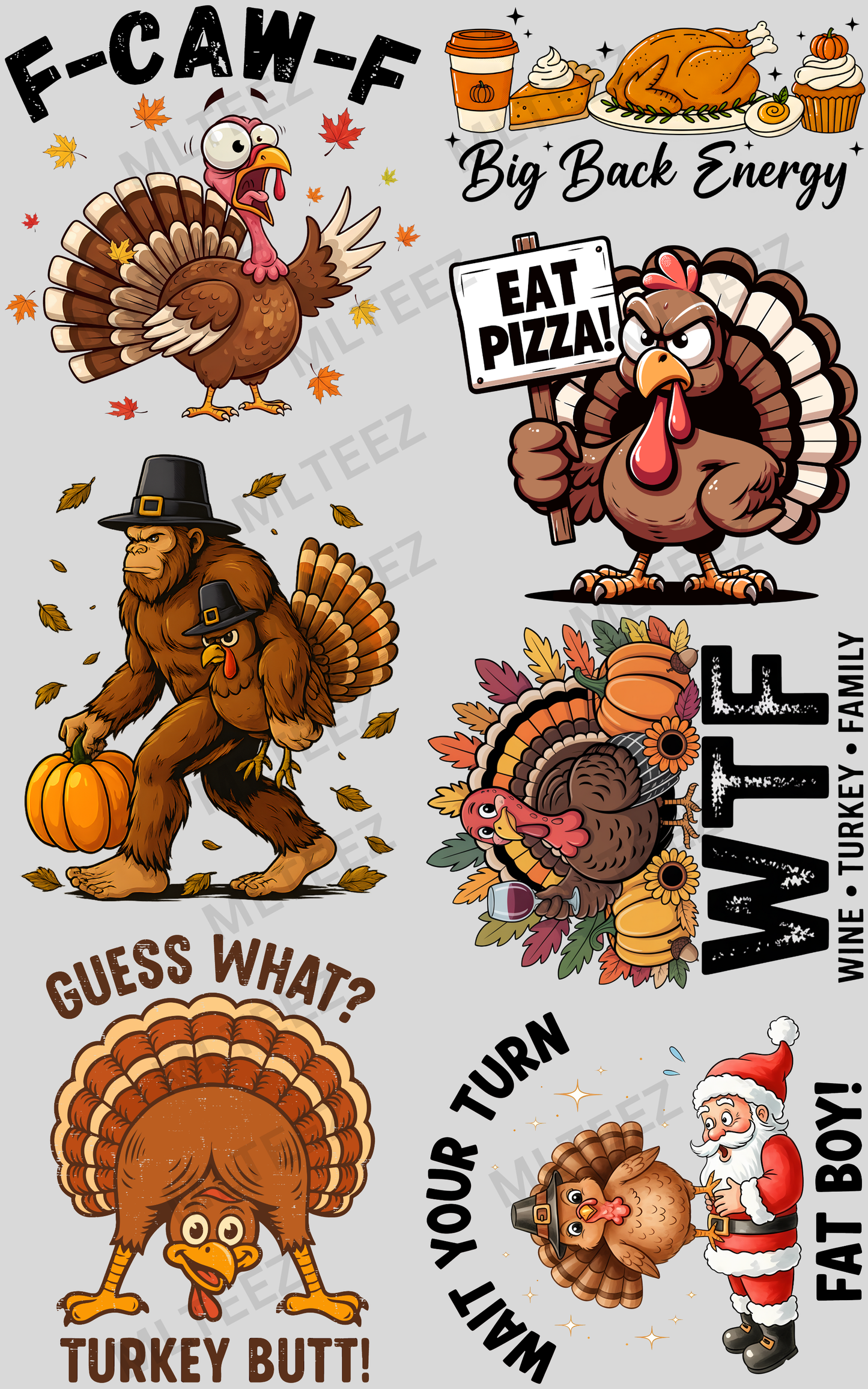 F-CAW-F THANKSGIVING PREMADE GANGSHEET  - 22X36  DTF TRANSFERS - DIRECT TO FILM