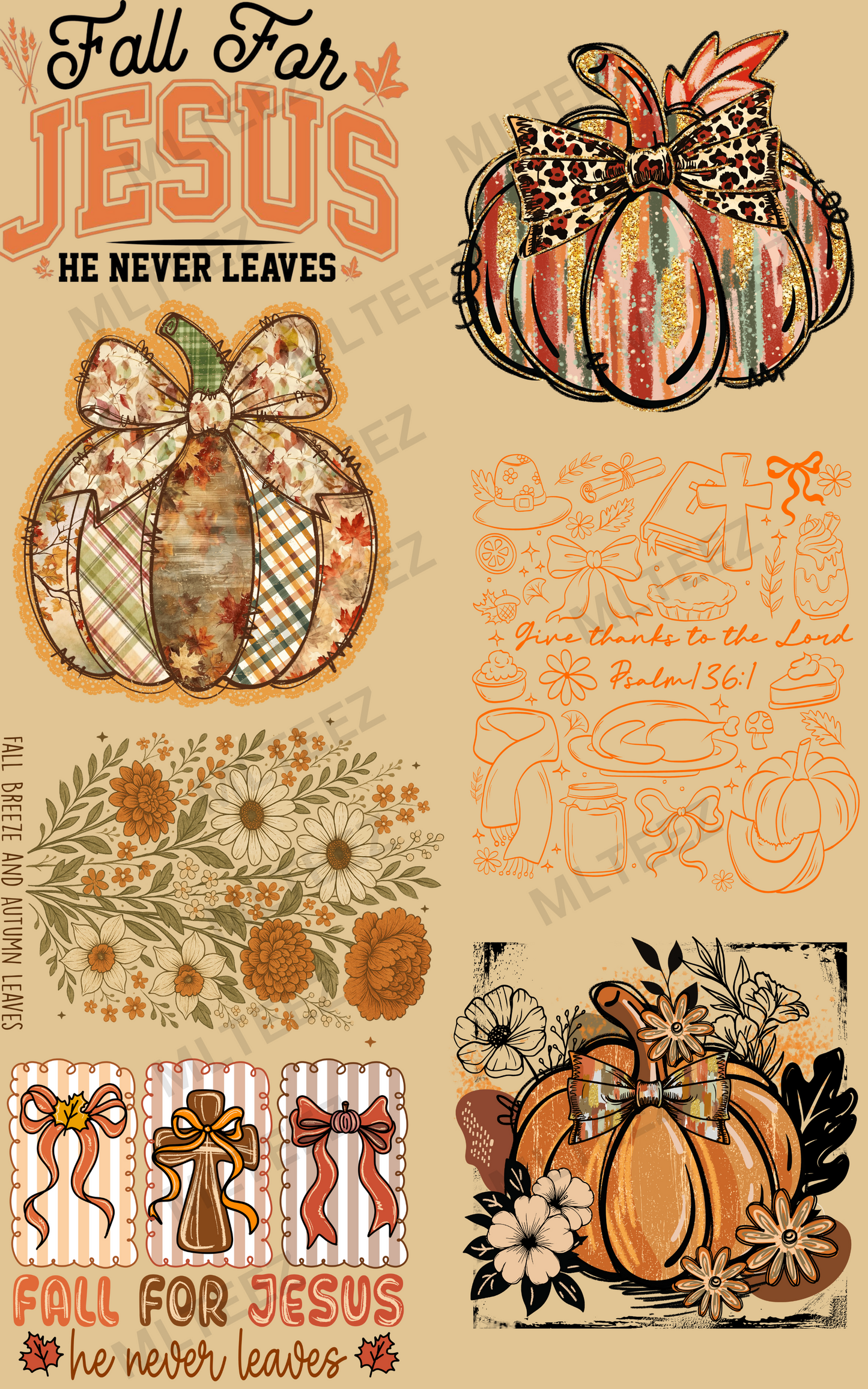 FALL FOR JESUS (1) PREMADE DRAFT GANGSHEET  - 22X36  DTF TRANSFERS - DIRECT TO FILM