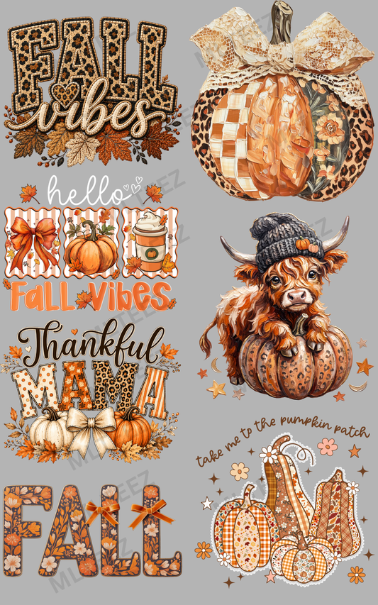 FALL VIBES (5) PREMADE GANGSHEET - 22X36 DTF TRANSFERS - DIRECT TO FILM