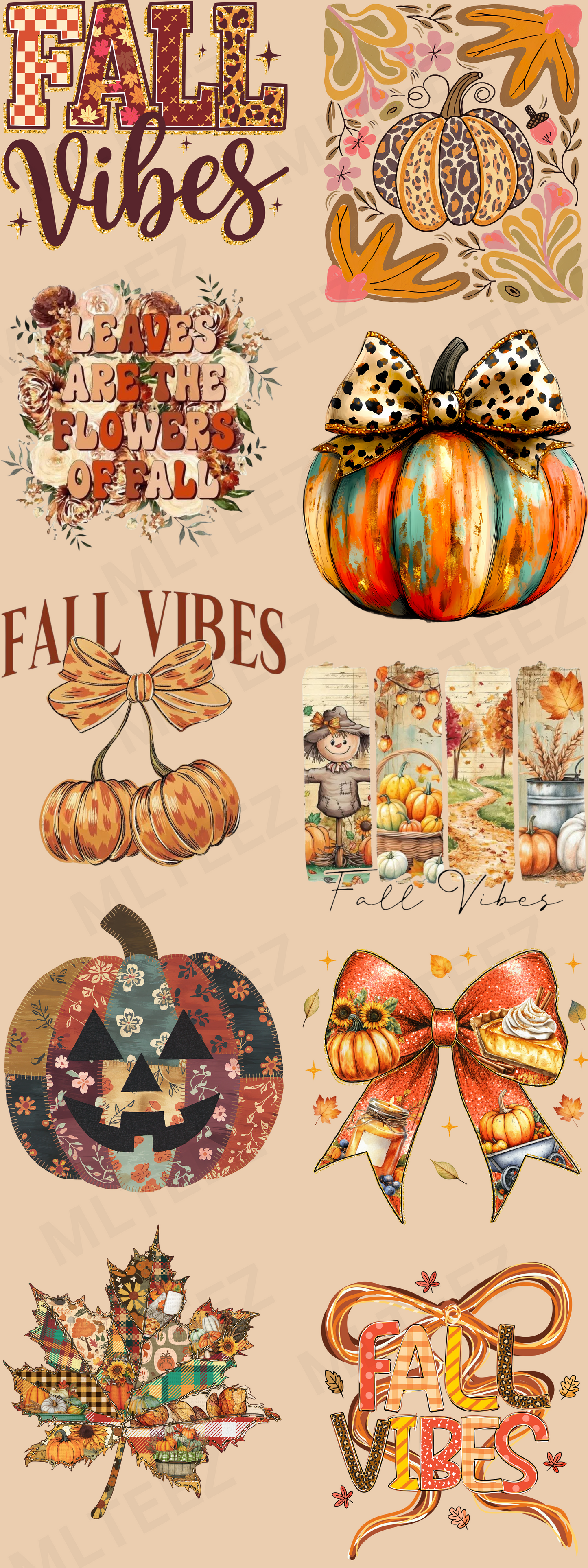FALL VIBES (60 INCH) (1) PREMADE GANGSHEET - 22X60 DTF TRANSFERS - DIRECT TO FILM