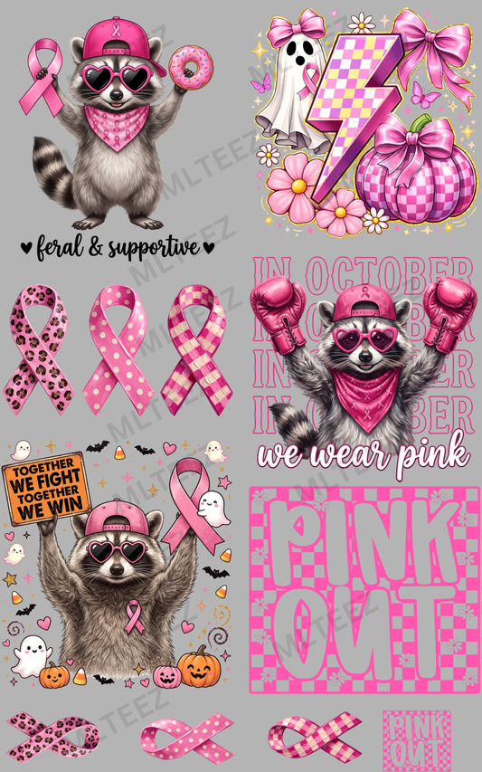 FERAL & SUPPORTIVE (BREAST CANCER) (1) PREMADE GANGSHEET - 22X36 DTF TRANSFERS - DIRECT TO FILM
