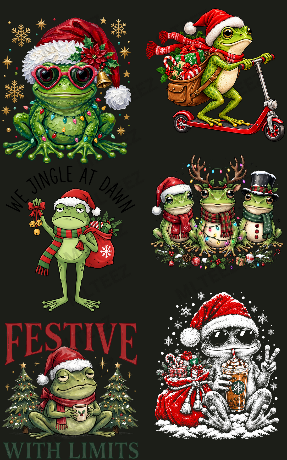 FESTIVE WITH LIMITS FROGS (1) PREMADE GANGSHEET - 22X36 DTF TRANSFERS - DIRECT TO FILM