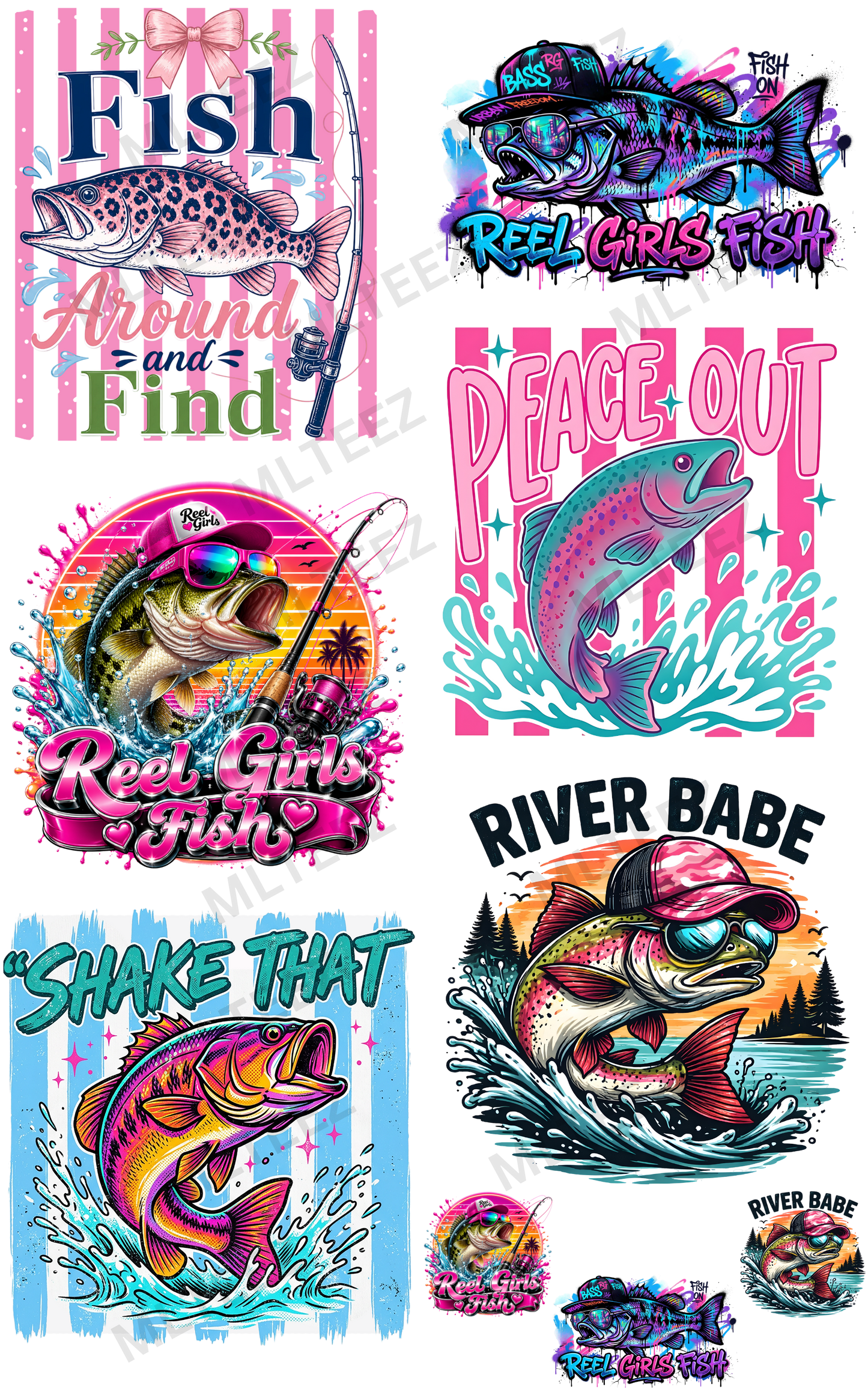 FISH AROUND AND FIND OUT (1) PREMADE GANGSHEET - 22X36 DTF TRANSFERS - DIRECT TO FILM