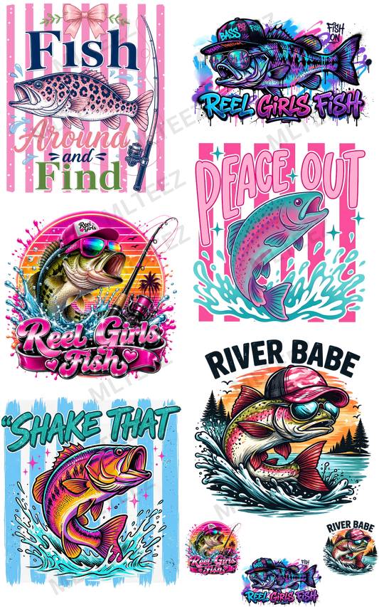 FISH AROUND AND FIND OUT (1) PREMADE GANGSHEET - 22X36 DTF TRANSFERS - DIRECT TO FILM