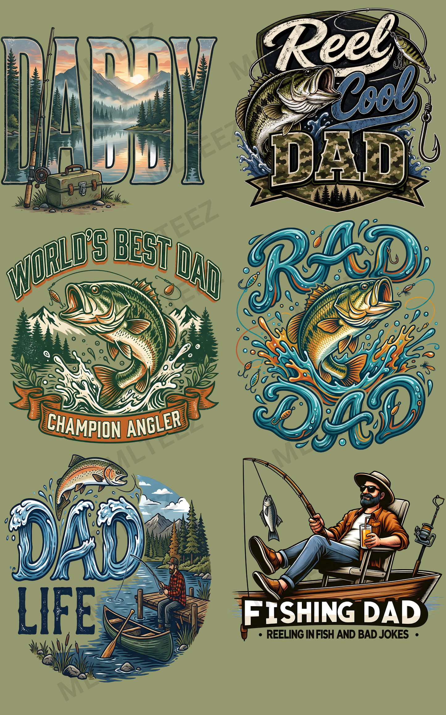 FISHING DADDY (1) PREMADE GANGSHEET - 22X36 DTF TRANSFERS - DIRECT TO FILM