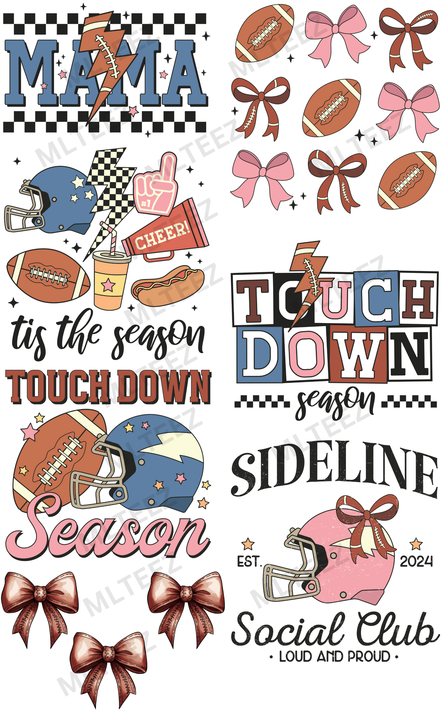 FOOTBALL (3) PREMADE GANGSHEET  - 22X36  DTF TRANSFERS - DIRECT TO FILM