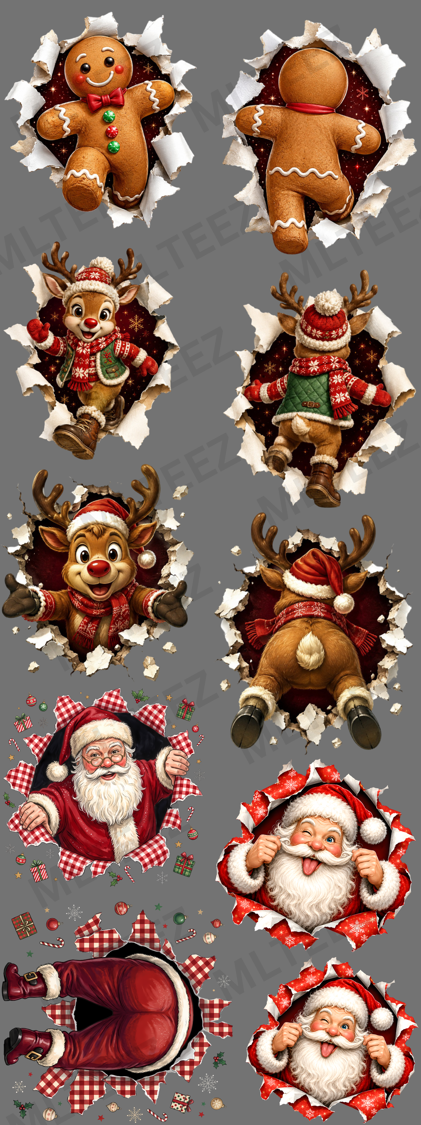 FRONT & BACK CHRISTMAS (1) (60 INCH) PREMADE GANGSHEET - 22X60 DTF TRANSFERS - DIRECT TO FILM