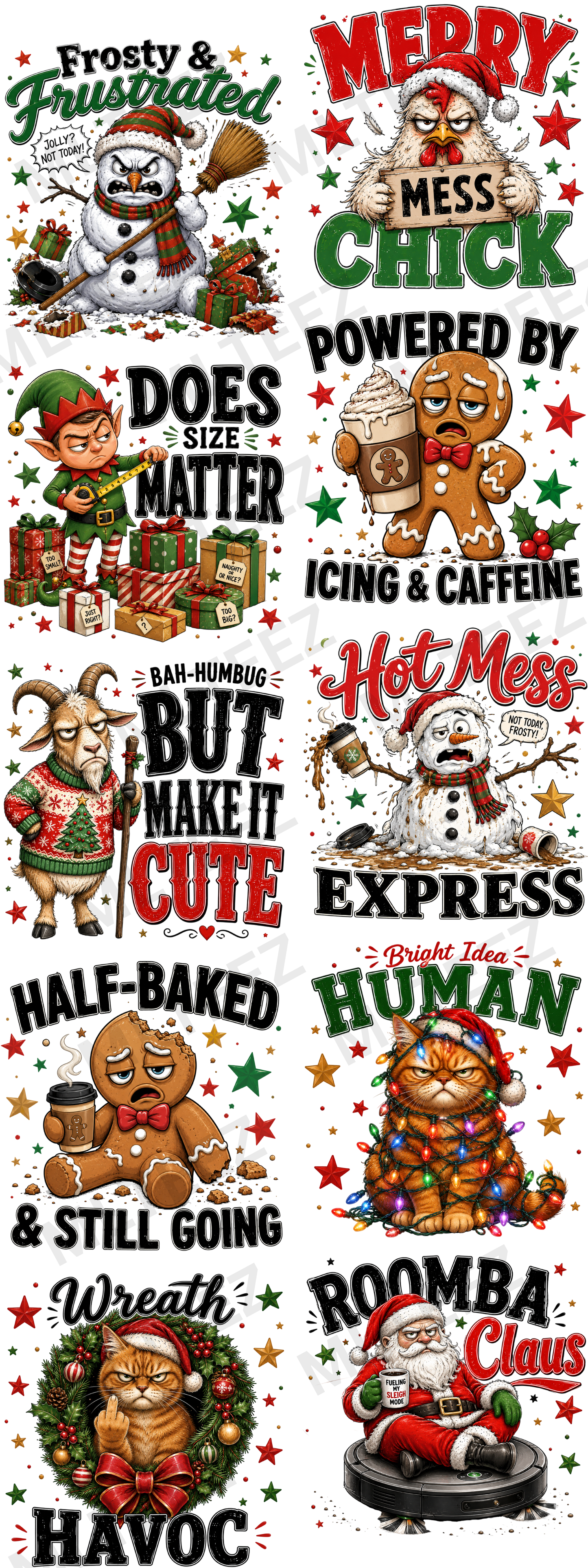 FROSTY & FRUSTRATED (1) (60 INCH) PREMADE GANGSHEET - 22X60 DTF TRANSFERS - DIRECT TO FILM