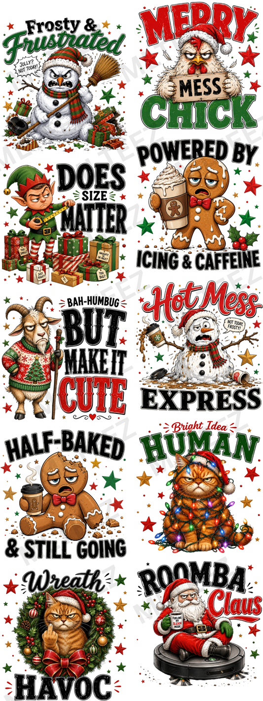 FROSTY & FRUSTRATED (1) (60 INCH) PREMADE GANGSHEET - 22X60 DTF TRANSFERS - DIRECT TO FILM