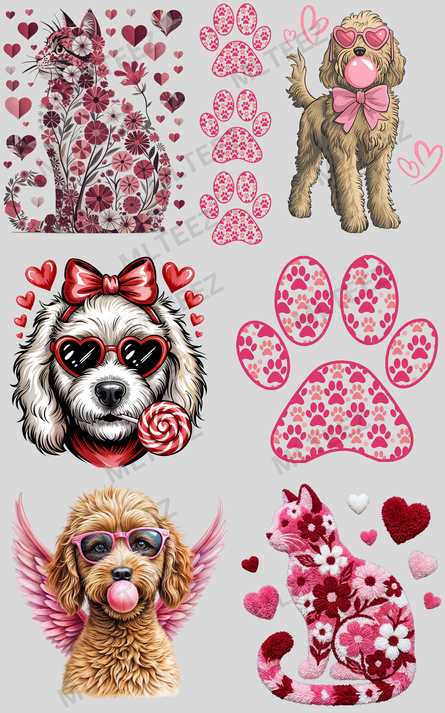 FURRY FRIENDS VALENTINE (1) PREMADE GANGSHEET - 22X36 DTF TRANSFERS - DIRECT TO FILM