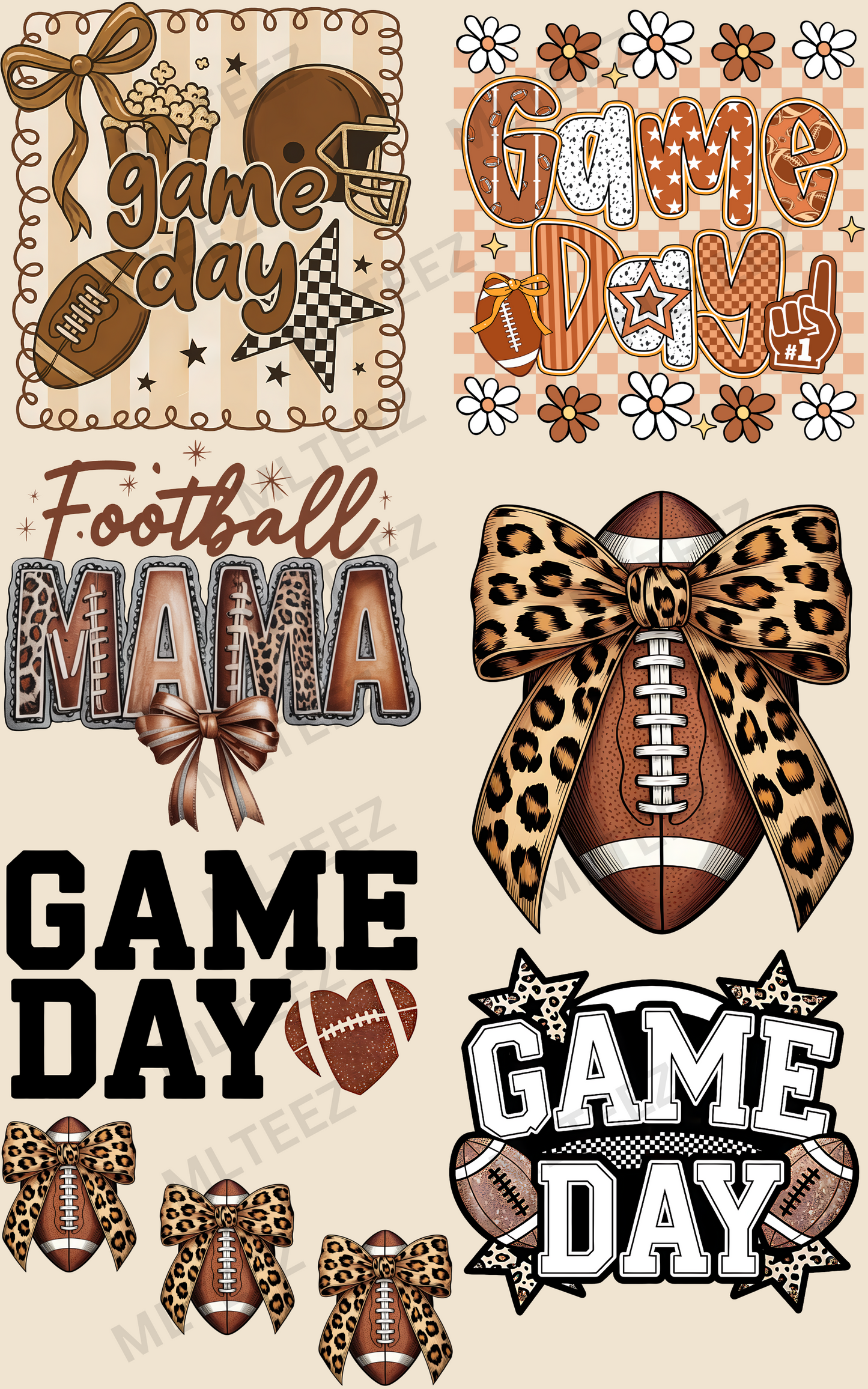 GAME DAY (FOOTBALL) (1) PREMADE GANGSHEET  - 22X36  DTF TRANSFERS - DIRECT TO FILM