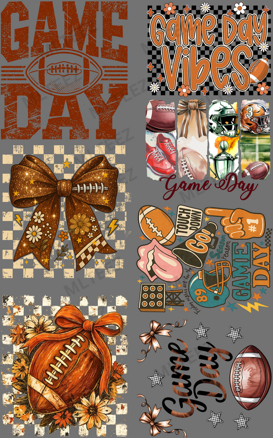 GAME DAY (FOOTBALL) (2) PREMADE GANGSHEET  - 22X36  DTF TRANSFERS - DIRECT TO FILM