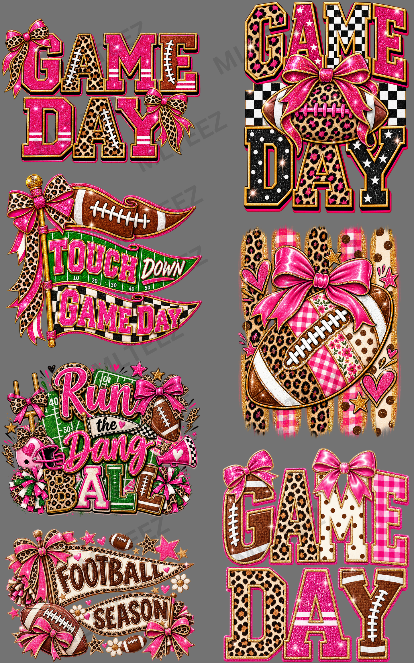 GAMEDAY FOOTBALL (3) PREMADE GANGSHEET - 22X36 DTF TRANSFERS - DIRECT TO FILM