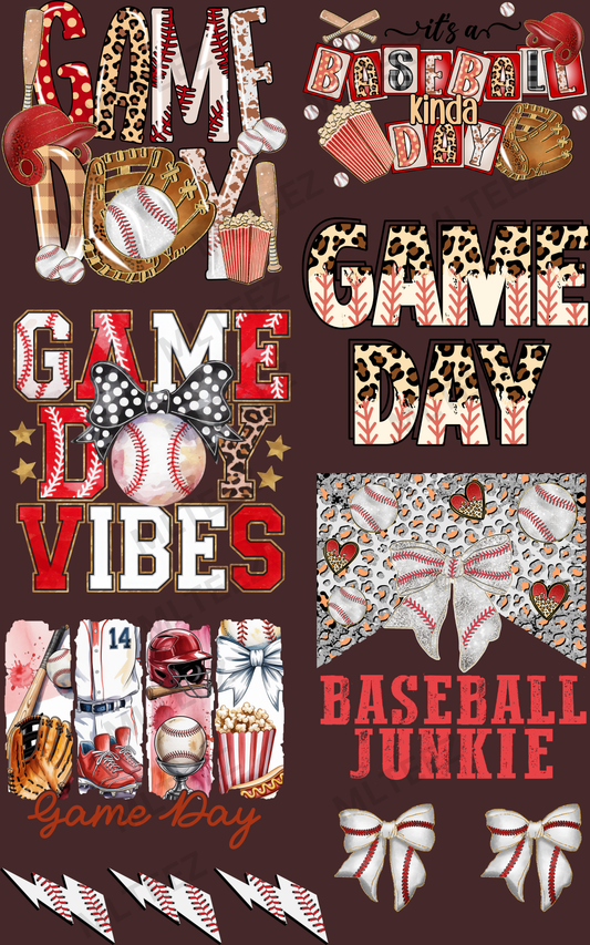 GAME DAY (BASEBALL) (1) PREMADE GANGSHEET - 22X36 DTF TRANSFERS - DIRECT TO FILM