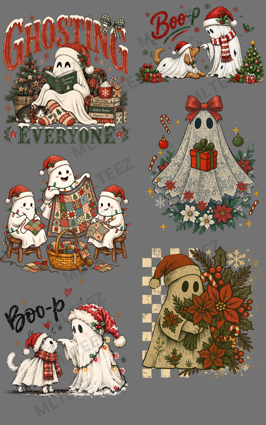 GHOSTING EVERYONE (CHRISTMAS) (1) PREMADE GANGSHEET - 22X36 DTF TRANSFERS - DIRECT TO FILM
