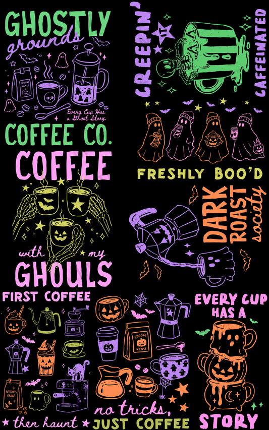 GHOSTLY GROUNDS (1) PREMADE GANGSHEET - 22X36 DTF TRANSFERS - DIRECT TO FILM