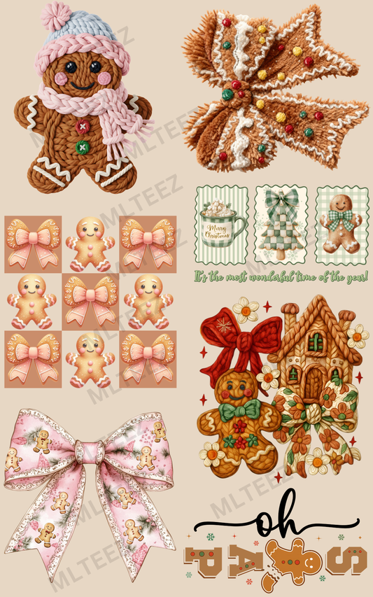 GINGERBREAD (1) PREMADE GANGSHEET - 22X36 DTF TRANSFERS - DIRECT TO FILM