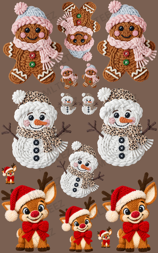 GINGERBREAD, SNOWMAN, REINDEER PREMADE GANGSHEET - 22X36 DTF TRANSFERS - DIRECT TO FILM