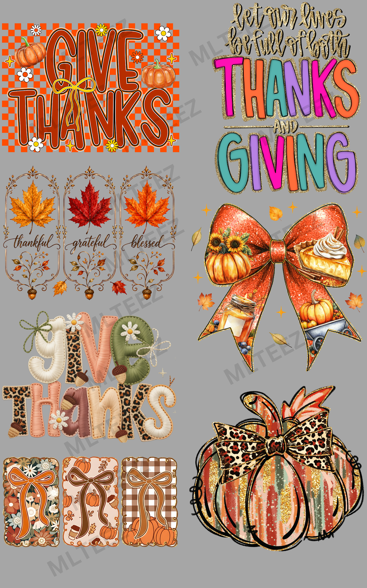 GIVE THANKS (4) PREMADE GANGSHEET - 22X36 DTF TRANSFERS - DIRECT TO FILM