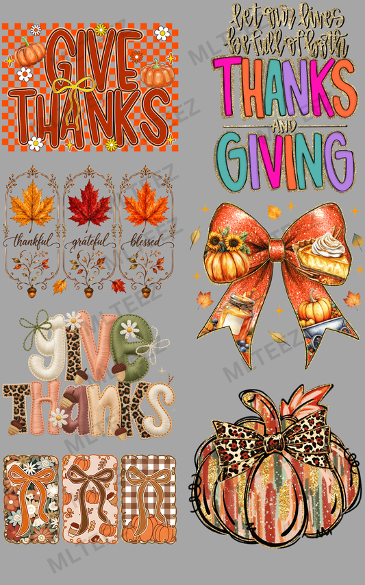 GIVE THANKS (4) PREMADE GANGSHEET - 22X36 DTF TRANSFERS - DIRECT TO FILM