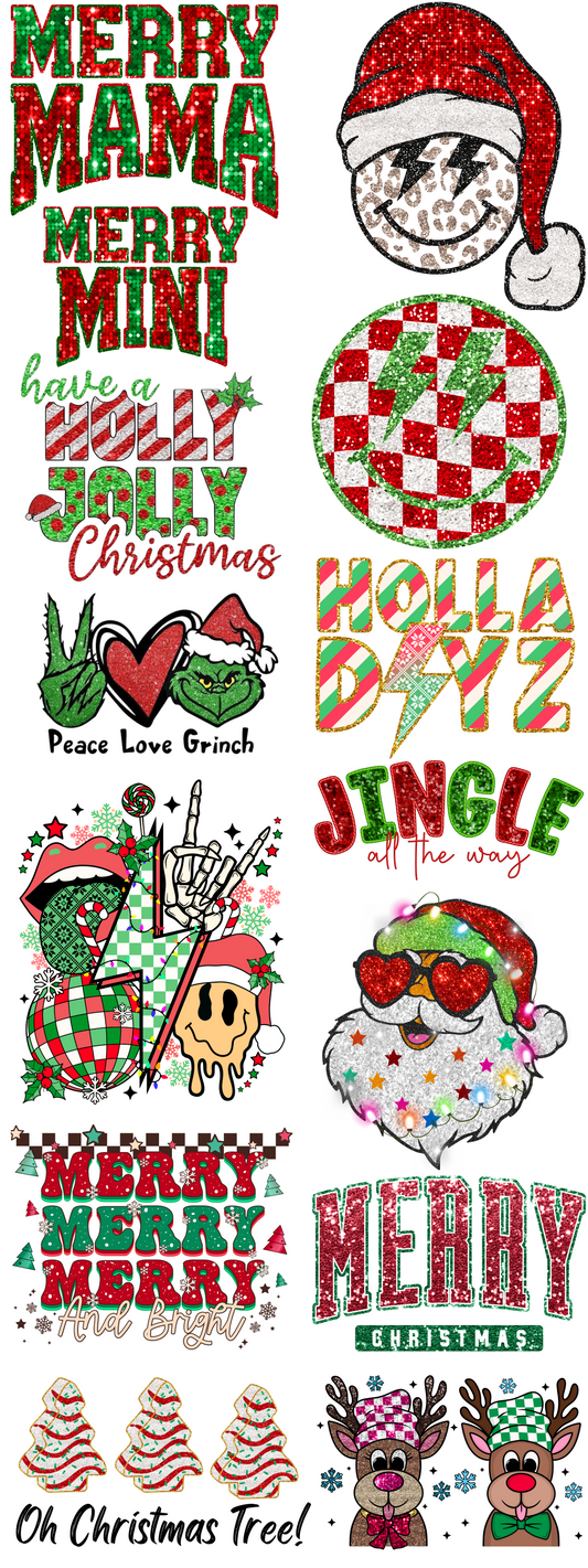 CHRISTMAS GLITTER GANG 3 PREMADE GANGSHEET  - 22X60