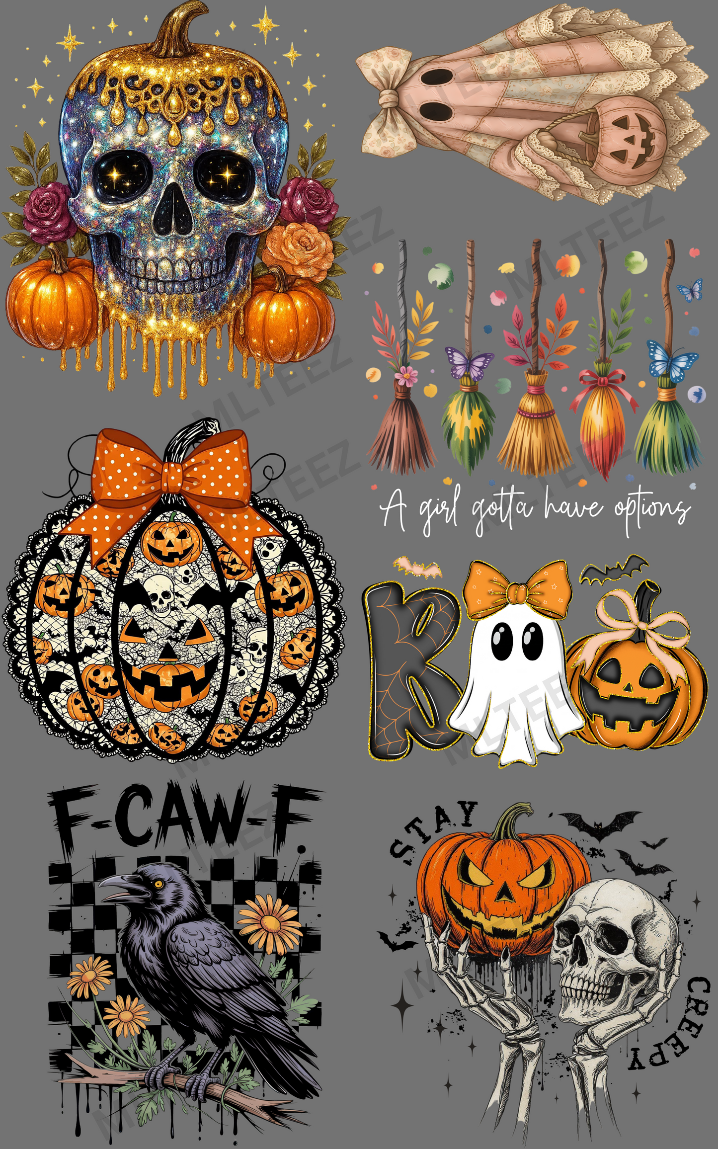 GLITTER SKULL PREMADE GANGSHEET  - 22X36  DTF TRANSFERS - DIRECT TO FILM