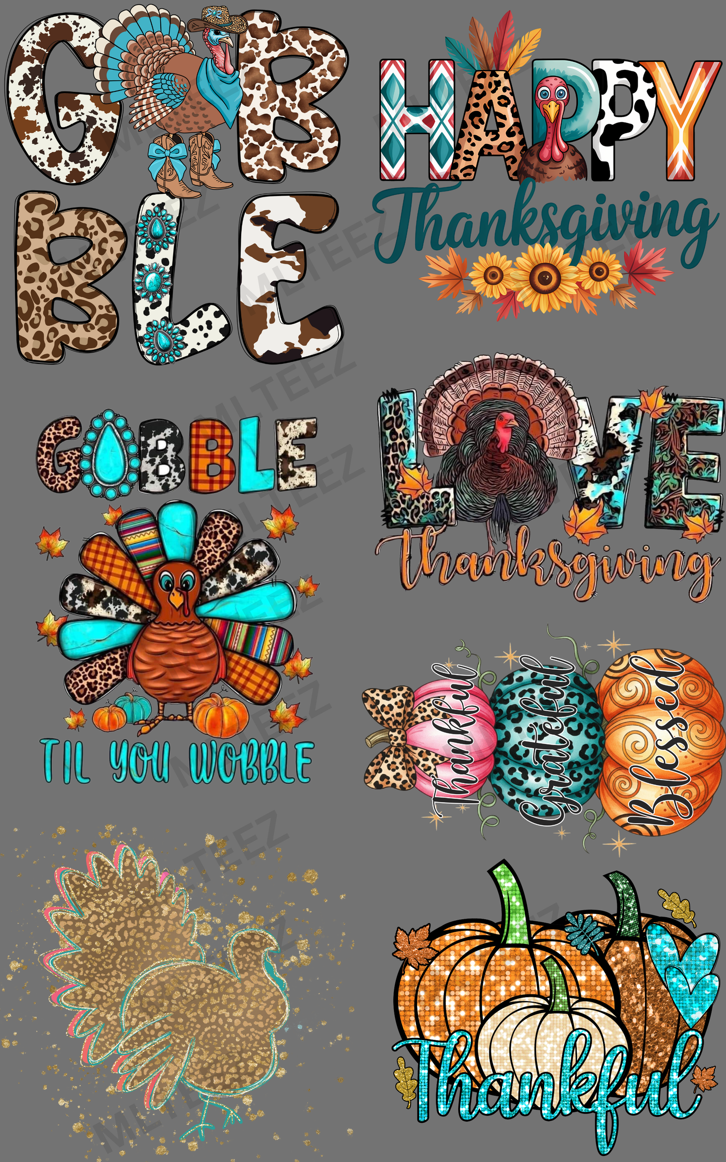 GOBBLE (THANKSGIVING) PREMADE GANGSHEET  - 22X36  DTF TRANSFERS - DIRECT TO FILM