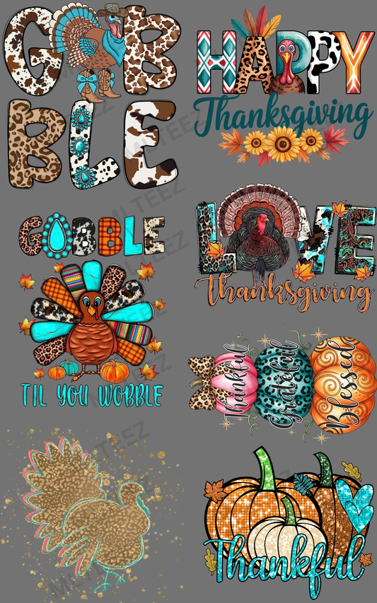 GOBBLE (THANKSGIVING) PREMADE GANGSHEET  - 22X36  DTF TRANSFERS - DIRECT TO FILM
