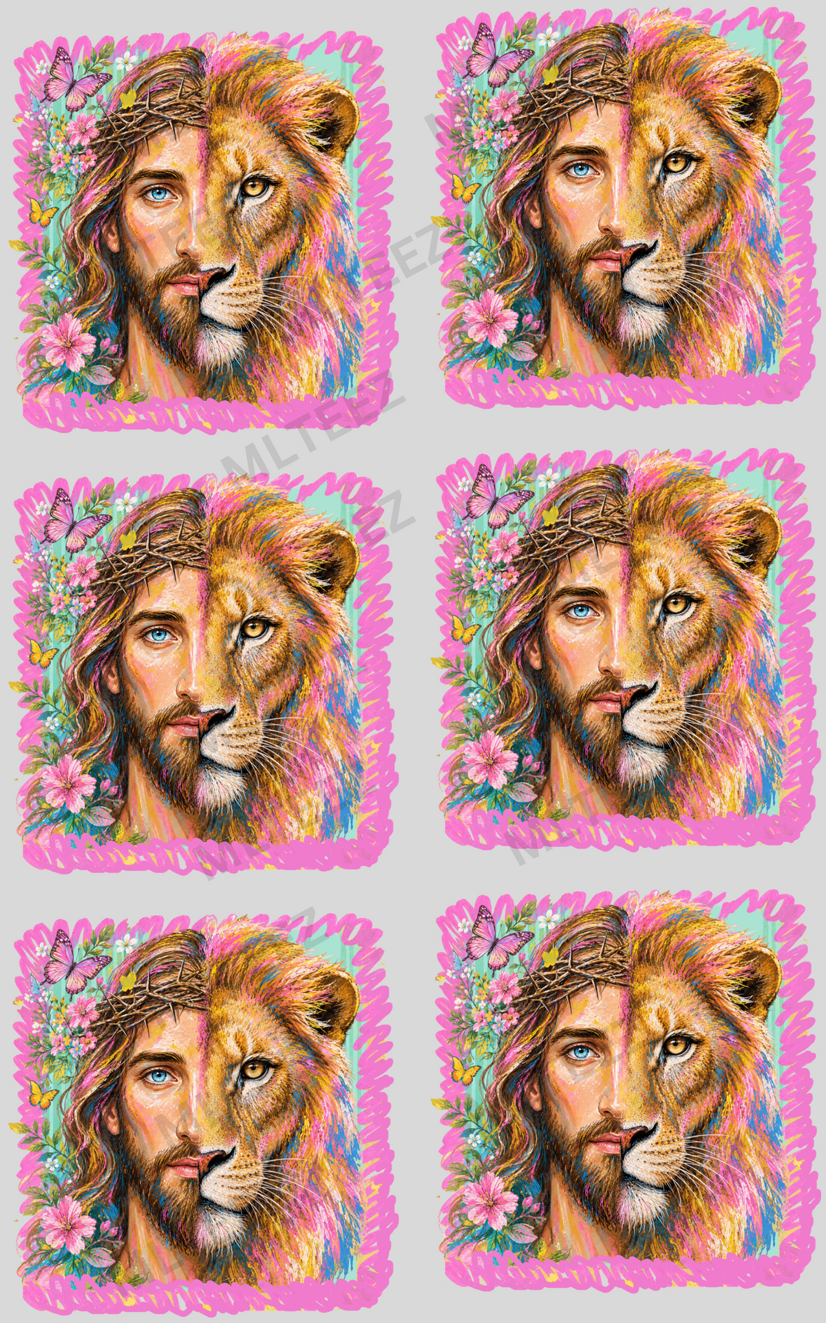 HALF JESUS - HALF LION (1) PREMADE GANGSHEET - 22X36 DTF TRANSFERS - DIRECT TO FILM