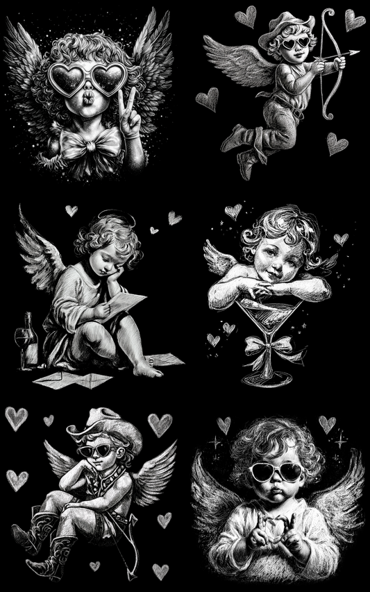 HALF-TONE CUPID (1) PREMADE DRAFT GANGSHEET - 22X36 DTF TRANSFERS - DIRECT TO FILM