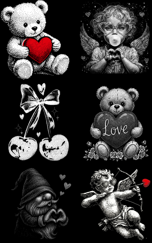 HALF-TONE VALENTINE (1) PREMADE DRAFT GANGSHEET - 22X36 DTF TRANSFERS - DIRECT TO FILM