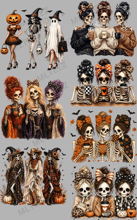 HALLOWEEN SKELLY FRIENDS (1) PREMADE GANGSHEET - 22X36 DTF TRANSFERS - DIRECT TO FILM