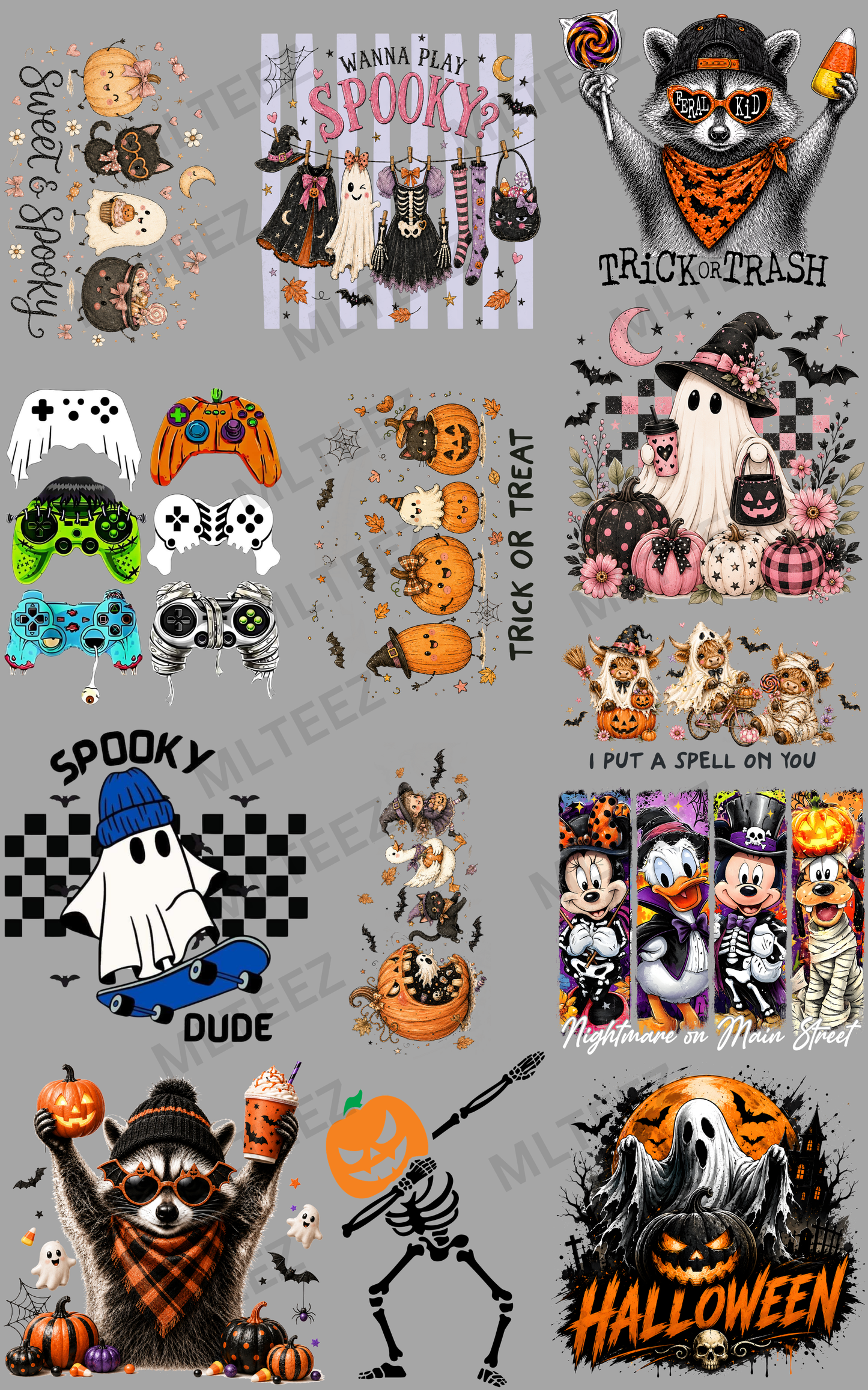 HALLOWEEN YOUTH (7) PREMADE GANGSHEET - 22X36 DTF TRANSFERS - DIRECT TO FILM