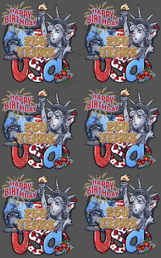 HAPPY BIRTHDAY USA (1) PREMADE GANGSHEET - 22X36 DTF TRANSFERS - DIRECT TO FILM