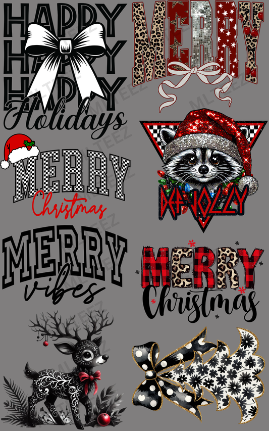 HAPPY HOLIDAYS (2) PREMADE GANGSHEET - 22X36 DTF TRANSFERS - DIRECT TO FILM