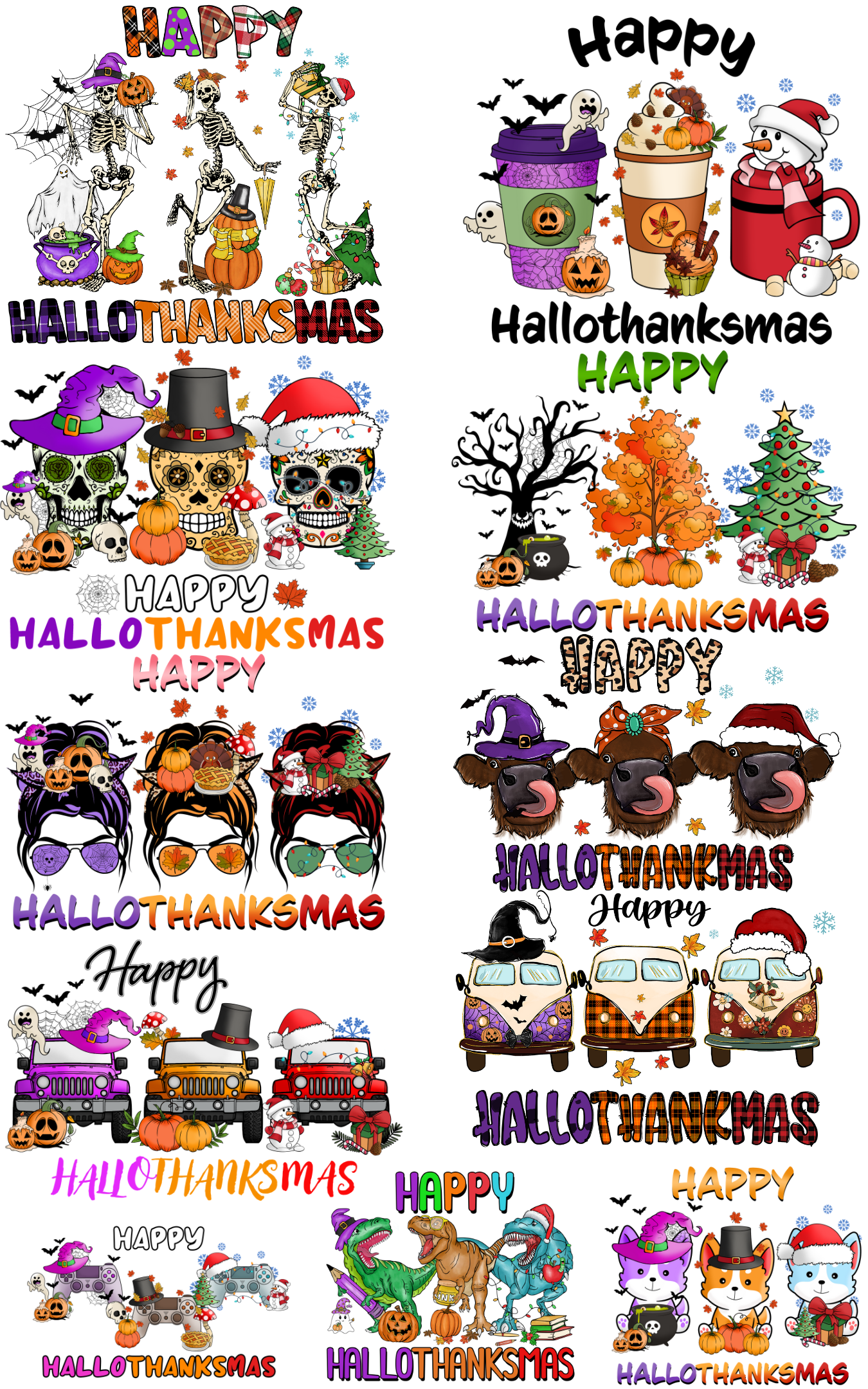 PREMADE HAPPY HALLOTHANKMAS GANGSHEET  - 22X36