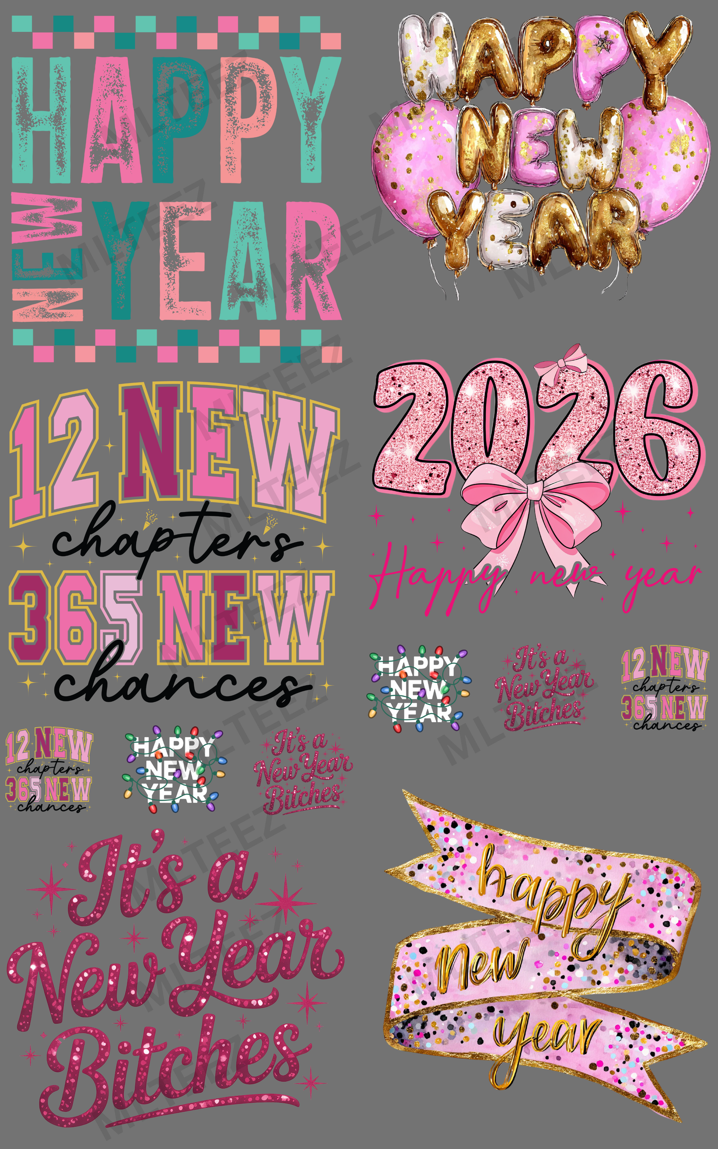 NEW YEAR 2026 (11) PREMADE GANGSHEET - 22X36 DTF TRANSFERS - DIRECT TO FILM
