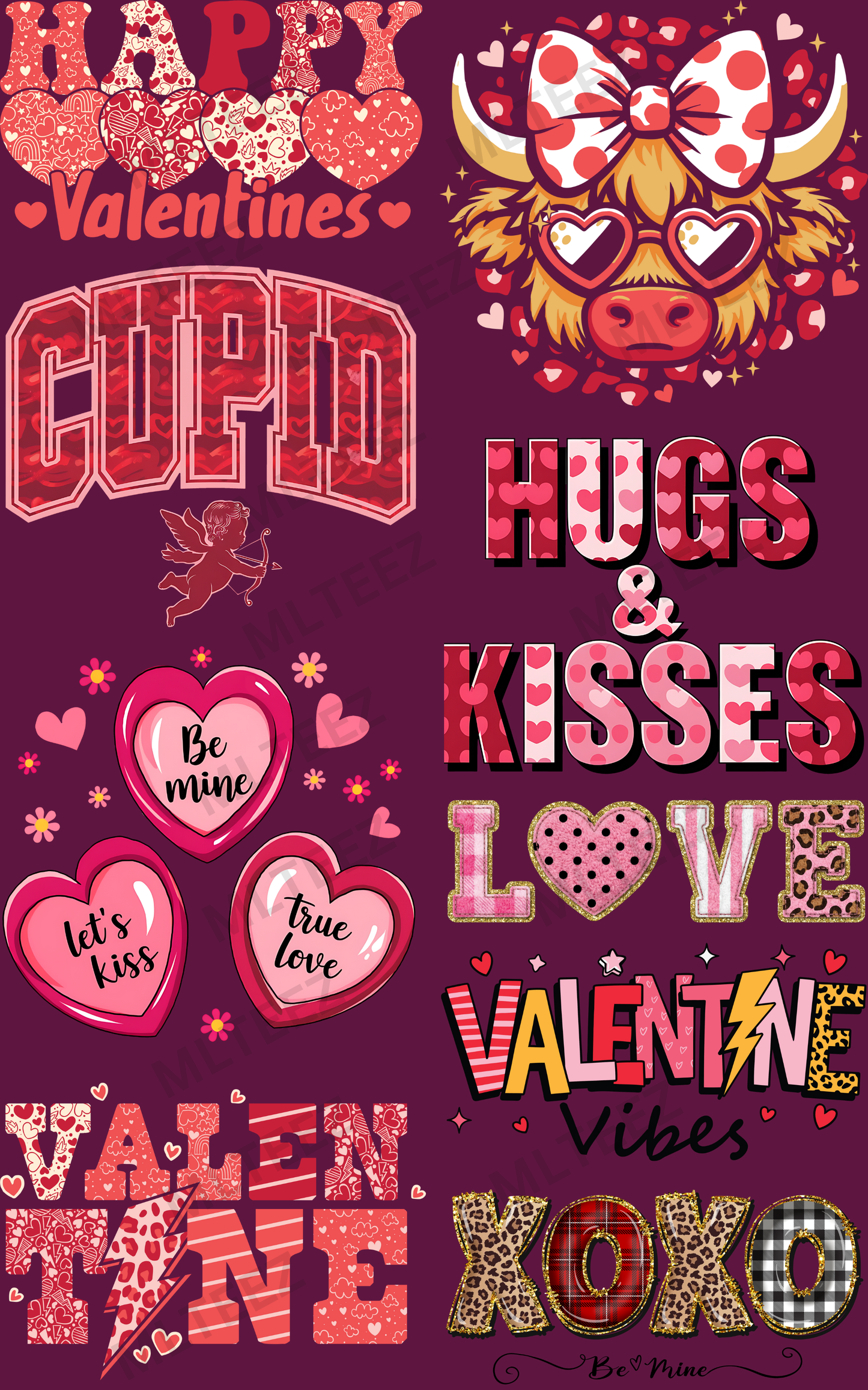 HAPPY VALENTINES (1) PREMADE GANGSHEET - 22X36 DTF TRANSFERS - DIRECT TO FILM
