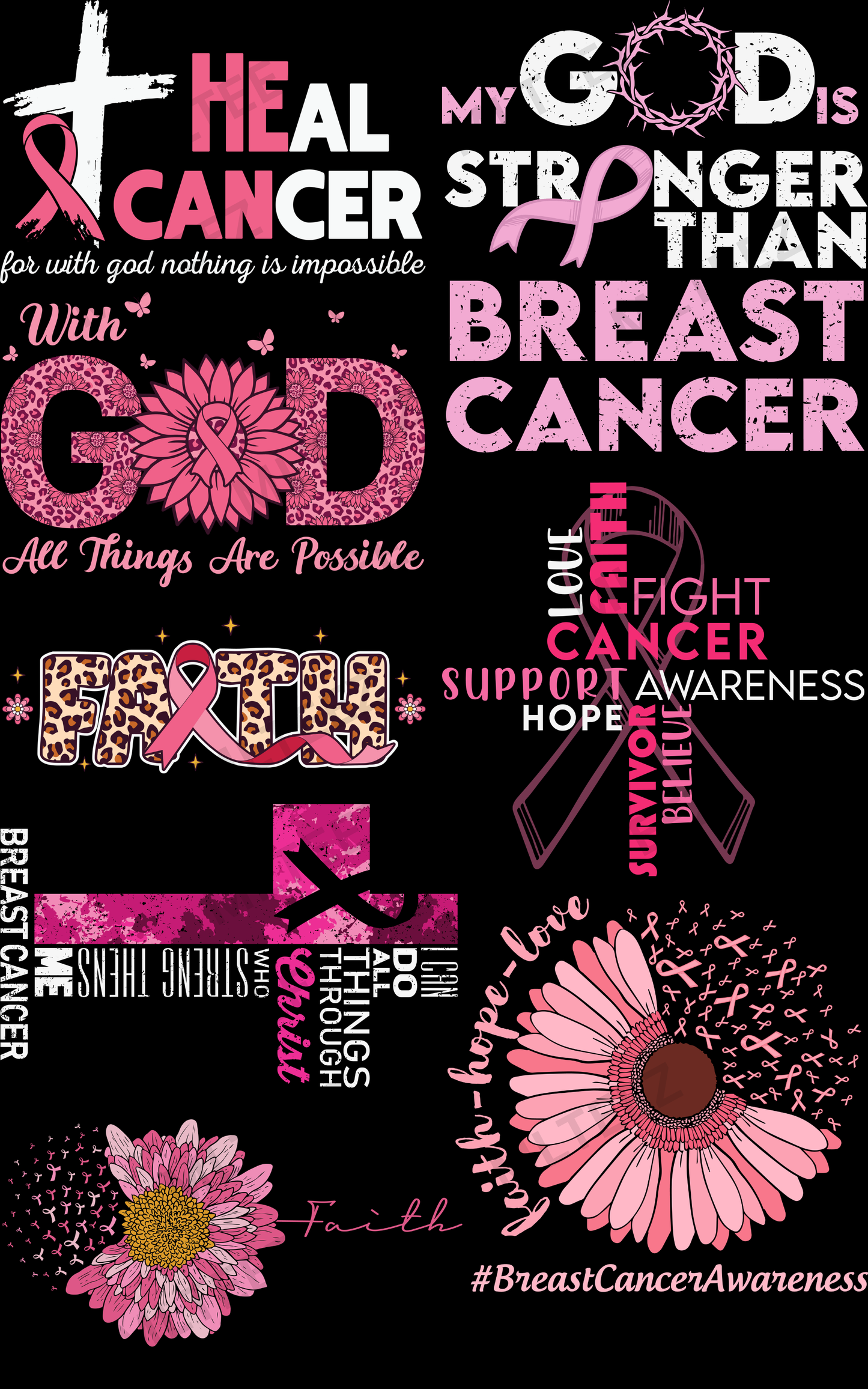 HEAL CANCER (1) PREMADE GANGSHEET - 22X36 DTF TRANSFERS - DIRECT TO FILM
