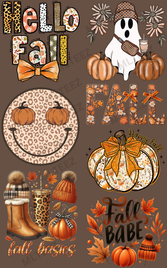 HELLO FALL (1) PREMADE GANGSHEET  - 22X36  DTF TRANSFERS - DIRECT TO FILM