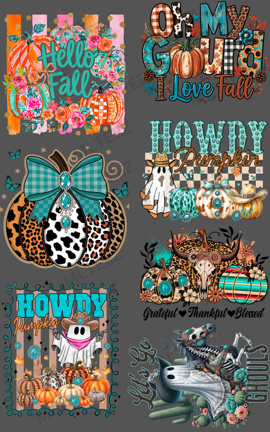 HELLO FALL (2) PREMADE GANGSHEET - 22X36 DTF TRANSFERS - DIRECT TO FILM