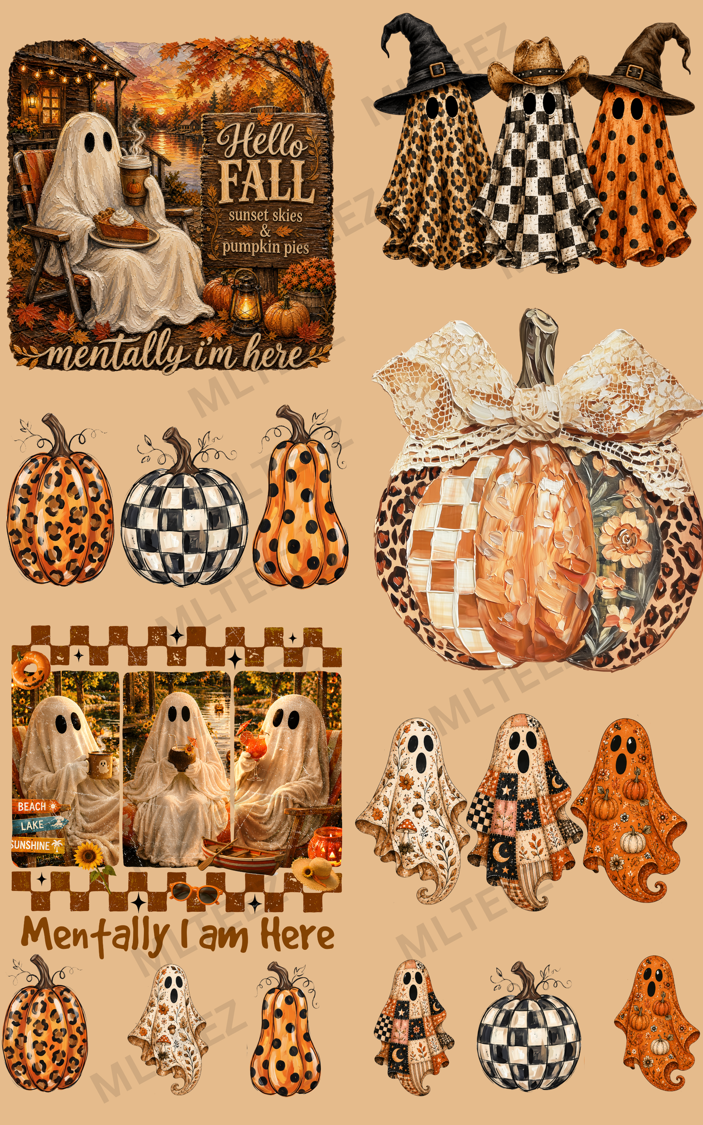 HELLO FALL MENTALLY I'M HERE (1) PREMADE GANGSHEET - 22X36 DTF TRANSFERS - DIRECT TO FILM